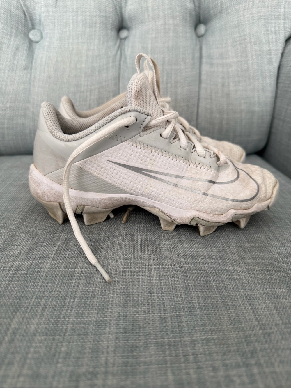 Nike Kids White and Light Gray Football Cleats